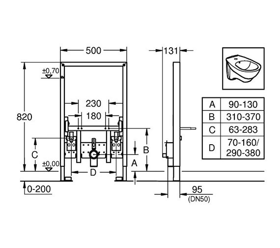 Grohe Rapid SL Bidet Bracket 0.82m - 38543000 2 Grohe Rapid SL Bidet Bracket 0.82m - 38543000 - Image 2