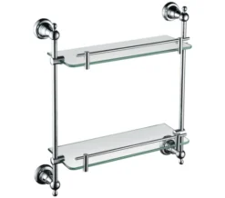 Heritage Holborn 410mm Double Glass Shelf With Chrome Brackets