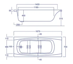 Carron Imperial Single Ended Twin Grip White Acrylic Bath 5mm - 1675 X 700mm