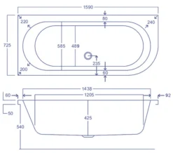 Carron Status Left Hand Corner Bath 1600 X 725mm