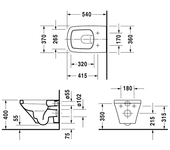 Duravit DuraStyle 370 X 540mm Wall Mounted Washdown Toilet 2536090000 2 Duravit DuraStyle 370 X 540mm Wall Mounted Washdown Toilet 2536090000 - Image 2
