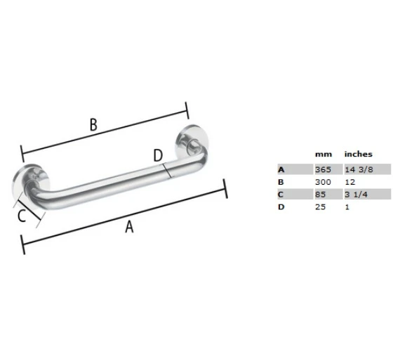 Smedbo Living Polished Stainless Steel 300mm Grab Bar 3 Smedbo Living Polished Stainless Steel 300mm Grab Bar - Image 3