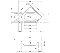 Duravit D-Code 1400 X 1400mm Built-In Corner Bathtub With Support Feet