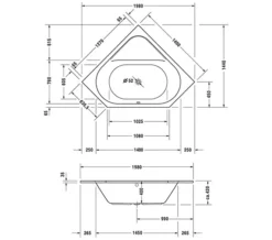 Duravit D-Code 1400 X 1400mm Built-In Corner Bathtub Without Feet