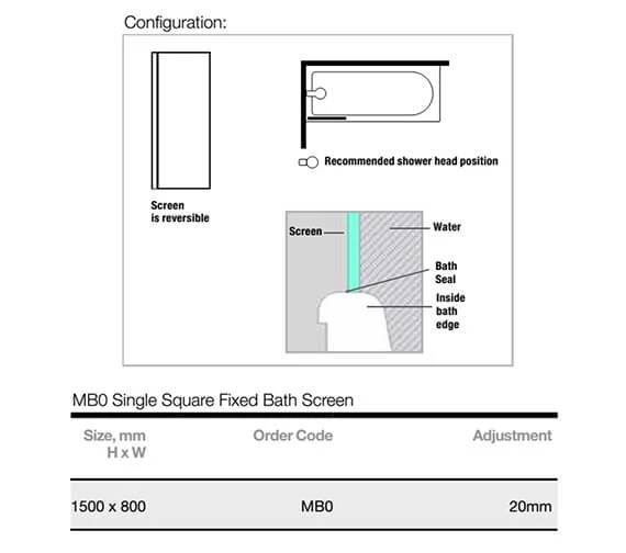 Merlyn Ionic 6mm Glass Fixed Square Bath Screen 800 X 1500mm 2 Merlyn Ionic 6mm Glass Fixed Square Bath Screen 800 X 1500mm - Image 2