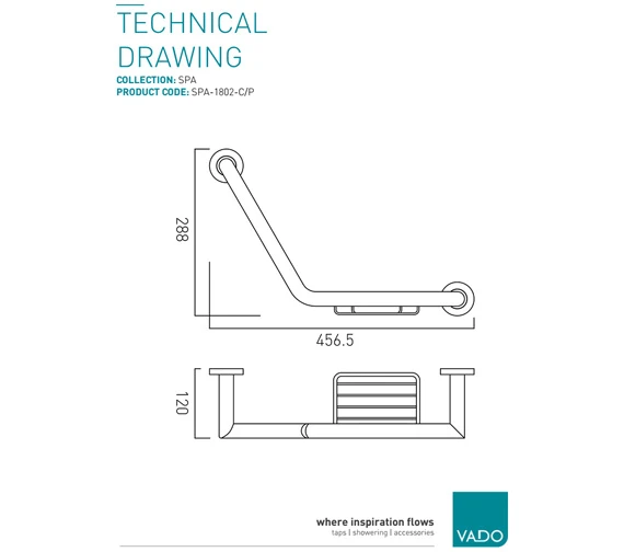 Vado Spa Angled Chrome Grab Rail With Basket 3 Vado Spa Angled Chrome Grab Rail With Basket - Image 3