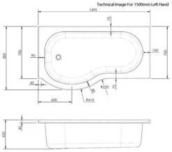Nuie P-Shaped Shower Bath White