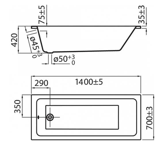 IMEX Quadro Premiercast 1400 X 700mm Single Ended Bath 2 IMEX Quadro Premiercast 1400 X 700mm Single Ended Bath - Image 2