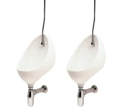 Twyford Clifton Pair Of White Urinal Set With Exposed Flush Pipe And Cistern