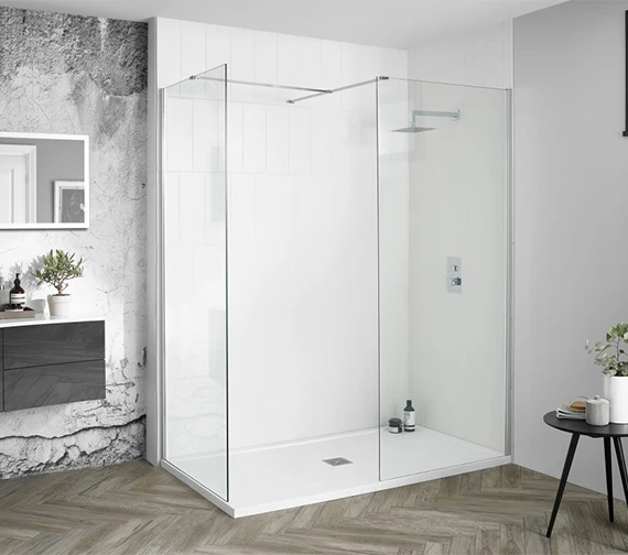 Aquadart Wetroom 8 Polished Silver 2000mm Height Walk-In Shower Glass Panel 1 Aquadart Wetroom 8 Polished Silver 2000mm Height Walk-In Shower Glass Panel