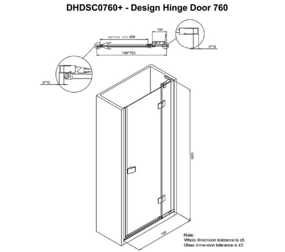 Crosswater Design 8 1950mm High Hinged Shower Door With Inline Panel 3 Crosswater Design 8 1950mm High Hinged Shower Door With Inline Panel - Image 3