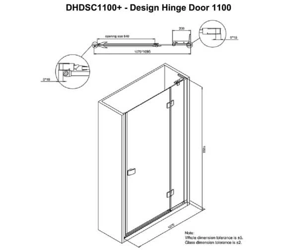 Crosswater Design 8 1950mm High Hinged Shower Door With Inline Panel 7 Crosswater Design 8 1950mm High Hinged Shower Door With Inline Panel - Image 7
