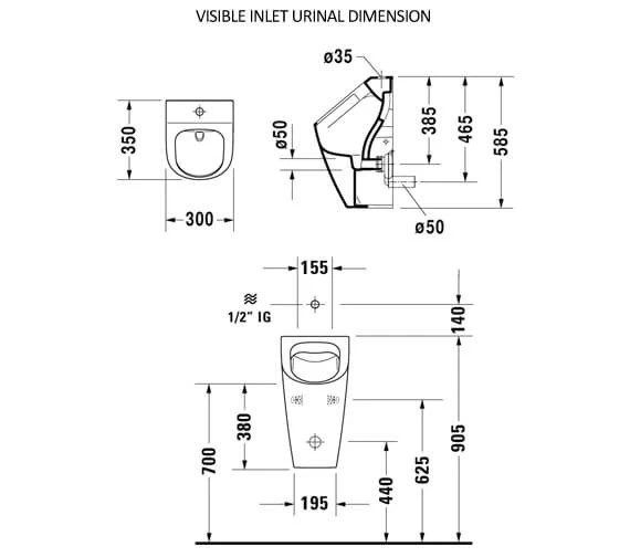Duravit Me-By-Starck 300mm X 350mm Rimless Urinal 2 Duravit Me-By-Starck 300mm X 350mm Rimless Urinal - Image 2
