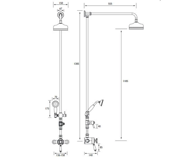 Bristan 1901 Thermostatic Exposed Dual Control Shower Valve With Diverter And Rigid Riser Kit 2 Bristan 1901 Thermostatic Exposed Dual Control Shower Valve With Diverter And Rigid Riser Kit - Image 2