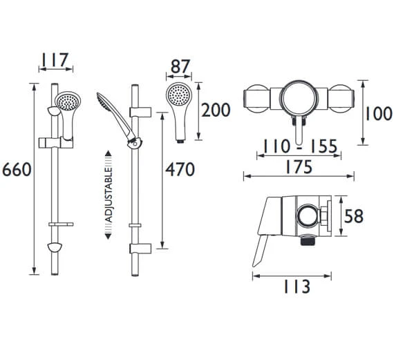 Bristan Acute Thermostatic Surface Mounted Shower Valve With Adjustable Riser Rail 3 Bristan Acute Thermostatic Surface Mounted Shower Valve With Adjustable Riser Rail - Image 3