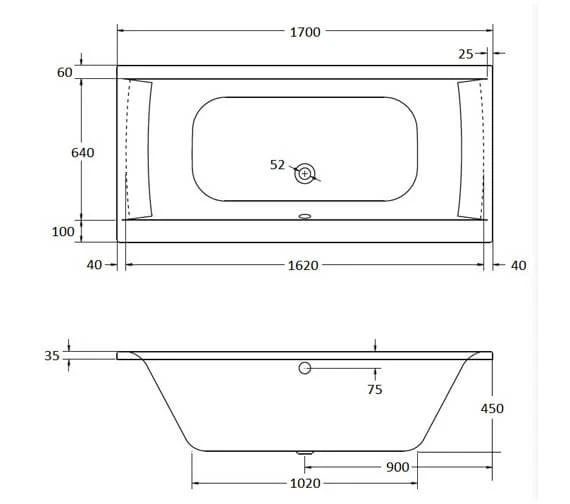 Aqua Oporto Square Rectangular Double Ended Whirlpool Bathtub 2 Aqua Oporto Square Rectangular Double Ended Whirlpool Bathtub - Image 2