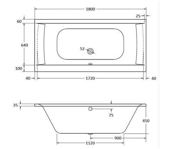 Aqua Oporto Square Rectangular Double Ended Whirlpool Bathtub 3 Aqua Oporto Square Rectangular Double Ended Whirlpool Bathtub - Image 3