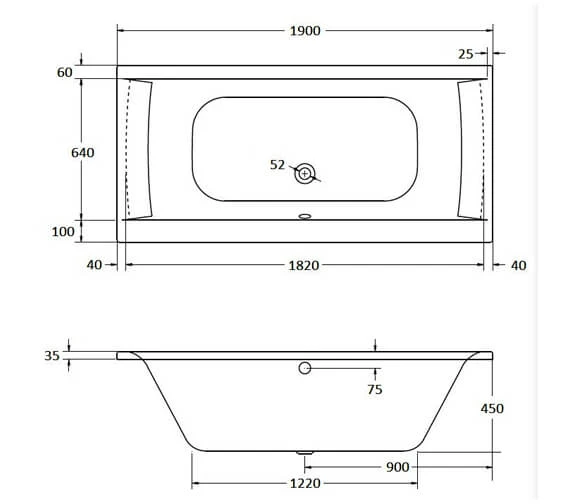 Aqua Oporto Square Rectangular Double Ended Whirlpool Bathtub 4 Aqua Oporto Square Rectangular Double Ended Whirlpool Bathtub - Image 4