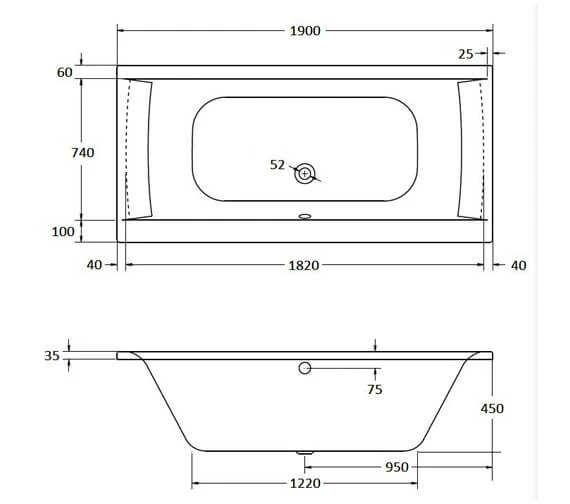 Aqua Oporto Square Rectangular Double Ended Whirlpool Bathtub 5 Aqua Oporto Square Rectangular Double Ended Whirlpool Bathtub - Image 5