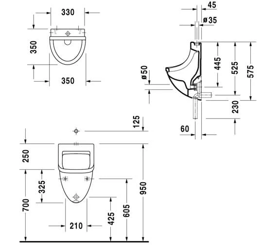 Duravit Starck 3 White 350 X 350mm Urinal With Concealed Inlet 5 Duravit Starck 3 White 350 X 350mm Urinal With Concealed Inlet - Image 5