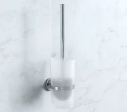 Smedbo Home Chrome Toilet Brush With Frosted Glass Container