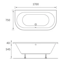 Joseph Miles Osric 1700 X 750mm Back-To-Wall Double Ended Bath -Burlington Shop M700 2022 10 7 11 8 8 360