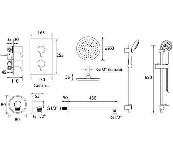 Bristan Prism Chrome Fixed Head And Adjustable Riser Shower Pack 2 Bristan Prism Chrome Fixed Head And Adjustable Riser Shower Pack - Image 2