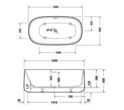 Duravit Zencha 1600 X 850mm Air System Whirlpool Bath With 1 Backrest Slope -Burlington Shop M700 2022 9 7 14 39 56 760