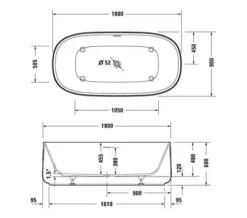 Duravit Zencha 1800 X 900mm Air System Whirlpool Bath With 2 Backrest Slope -Burlington Shop M700 2022 9 8 9 39 28 875