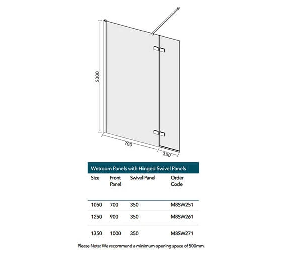 Merlyn 8 Series Wetroom Panel With Hinged Swivel Panel 2 Merlyn 8 Series Wetroom Panel With Hinged Swivel Panel - Image 2