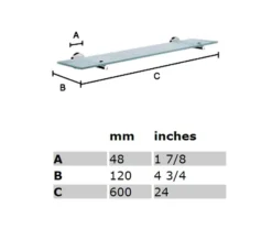 Smedbo Home 600mm Frosted Glass Bathroom Shelf -Burlington Shop QS S151 2 mn