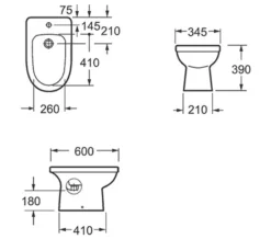 IMEX Ivo White Floor Standing 1 Tap Hole Bidet - 600mm Projection -Burlington Shop QS V15298 2 mn