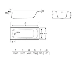 Roca Contesa Luxurious Single Ended Rectangular Steel Bath White -Burlington Shop QS V19246 2 mn
