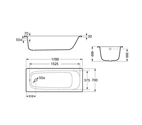 Roca Contesa Eco Steel Bath 1700 X 700mm 2 Roca Contesa Eco Steel Bath 1700 X 700mm - Image 2