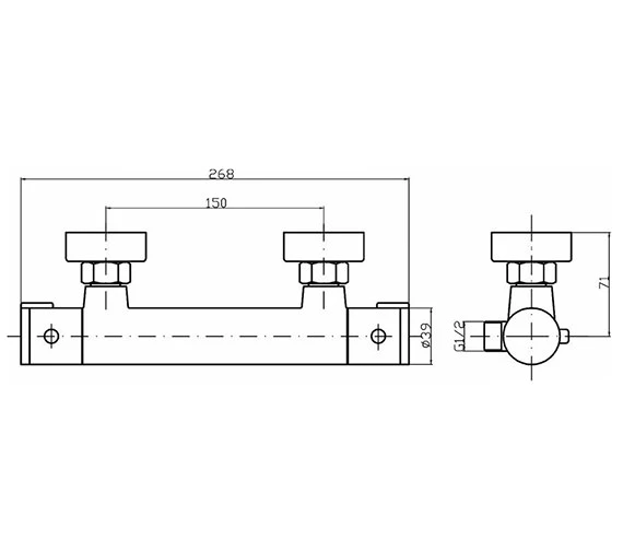 Nuie Minimalist Thermostatic Chrome Bar Shower Valve With Bottom Outlet 3 Nuie Minimalist Thermostatic Chrome Bar Shower Valve With Bottom Outlet - Image 3