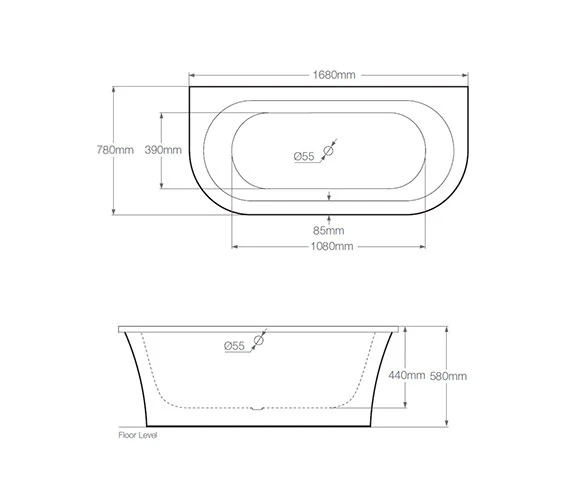 Royce Morgan Kirkstall Back To Wall Freestanding White Bath 1680 X 780mm 2 Royce Morgan Kirkstall Back To Wall Freestanding White Bath 1680 X 780mm - Image 2